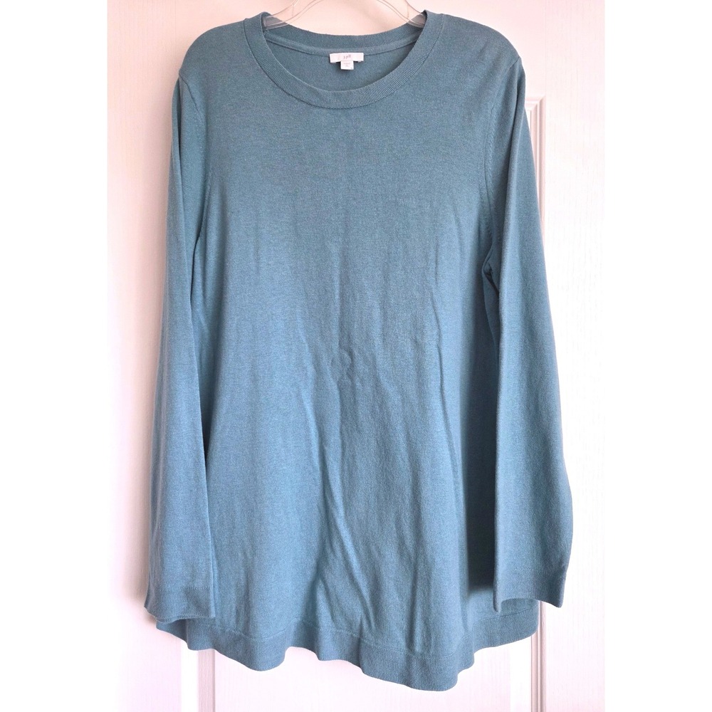 J. Jill Teal Cotton Blend Crewneck Long Sleeve Sweater Tunic Large Tall Coastal